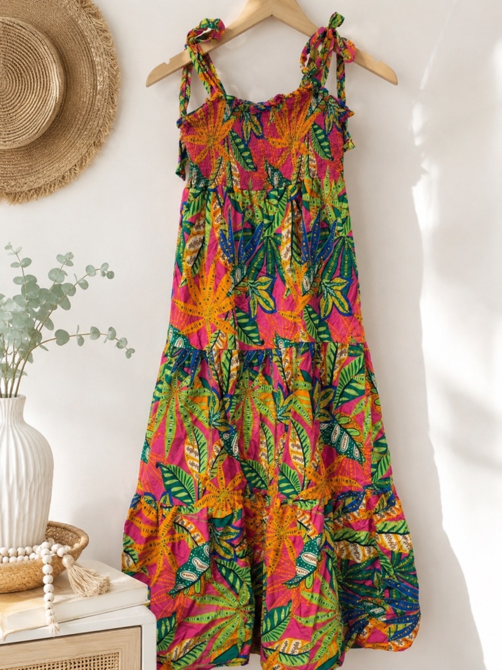 Flying Tomato Size XL 100% Cotton Bold Botanical Tropical Maxi Dress